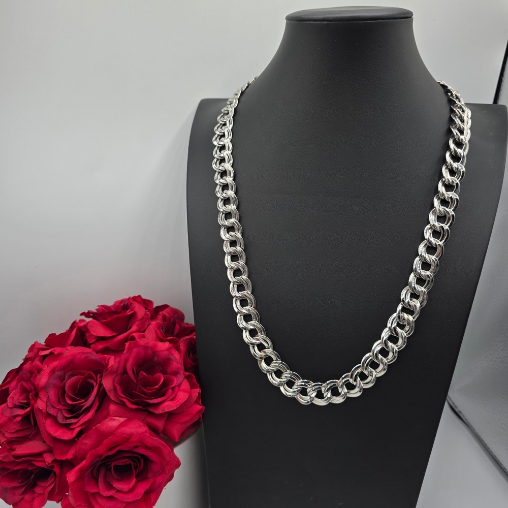 Monet Vintage Silver Tone Double Link Curb Chainโ Statement Necklace 28 Inch